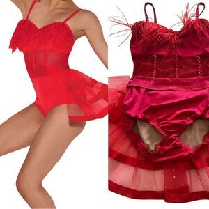 Kelle solo dance costume red custom stoned feather FASHION FLOCK 5402 4389 SA